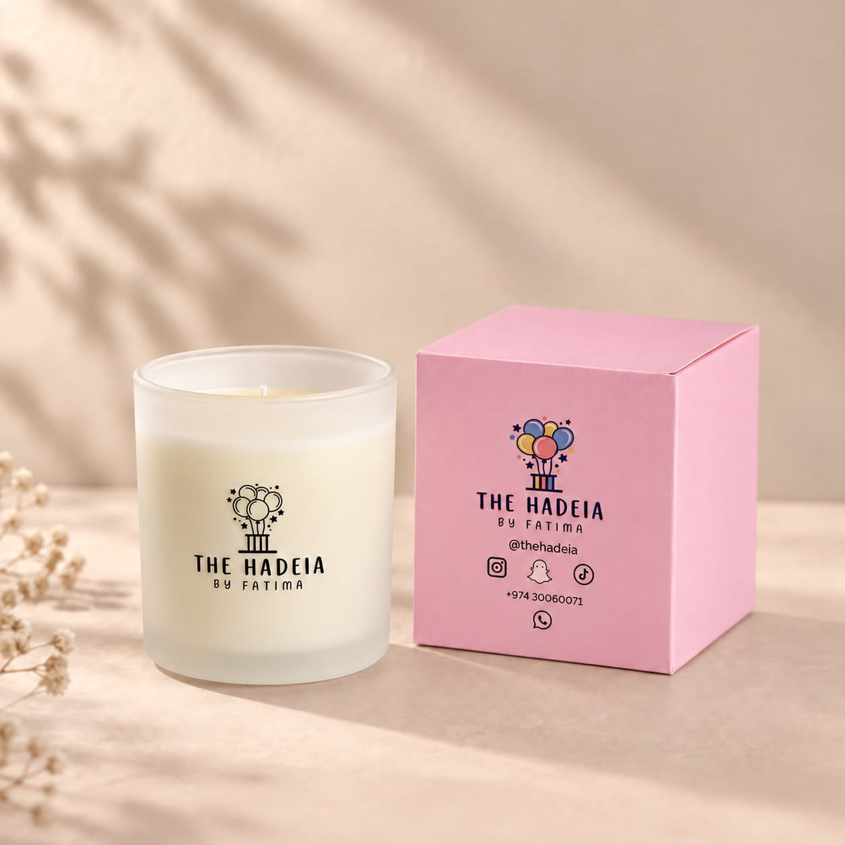 شمعة اللافندر الطبيعية مع علبة وردية — Natural lavender candle with pink box
